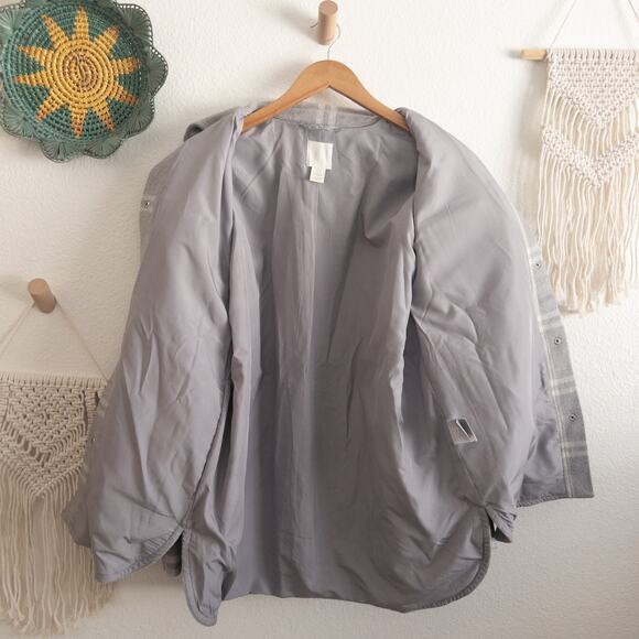 H&M Gray Plaid Felt Button Down Shirt Shacket Jacket Size XS - Picture 6 of 9
